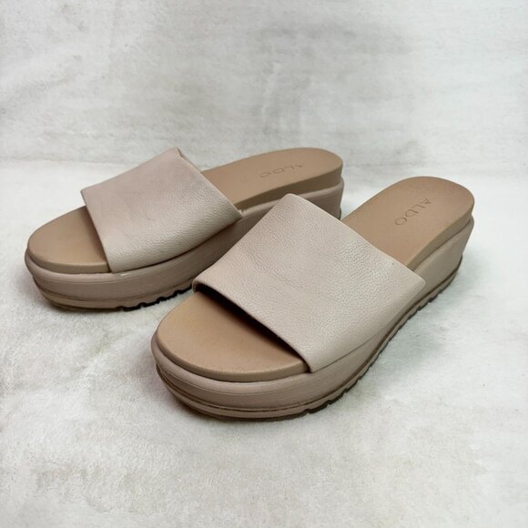 ALDO Sandals Flats Platform Slip On Slide Cream Faux Leather Womens 8 - Picture 5 of 14